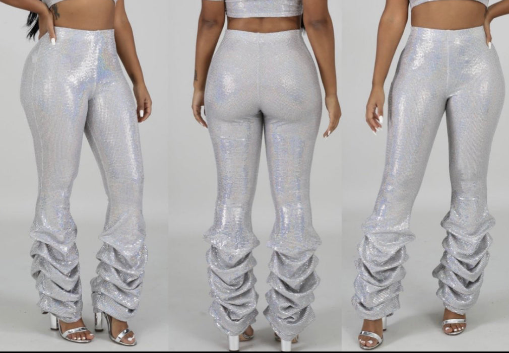 Party With Me Rushed Pants-Silver