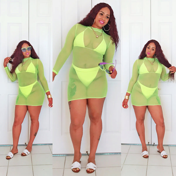 Neon Yellow Mesh Swimsuit Cover Up