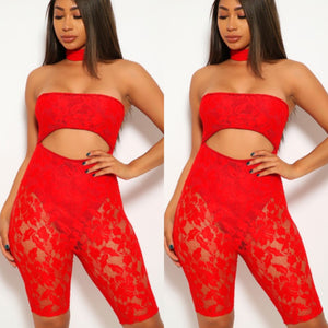 Day Party Vibes Two Piece Romper - Red